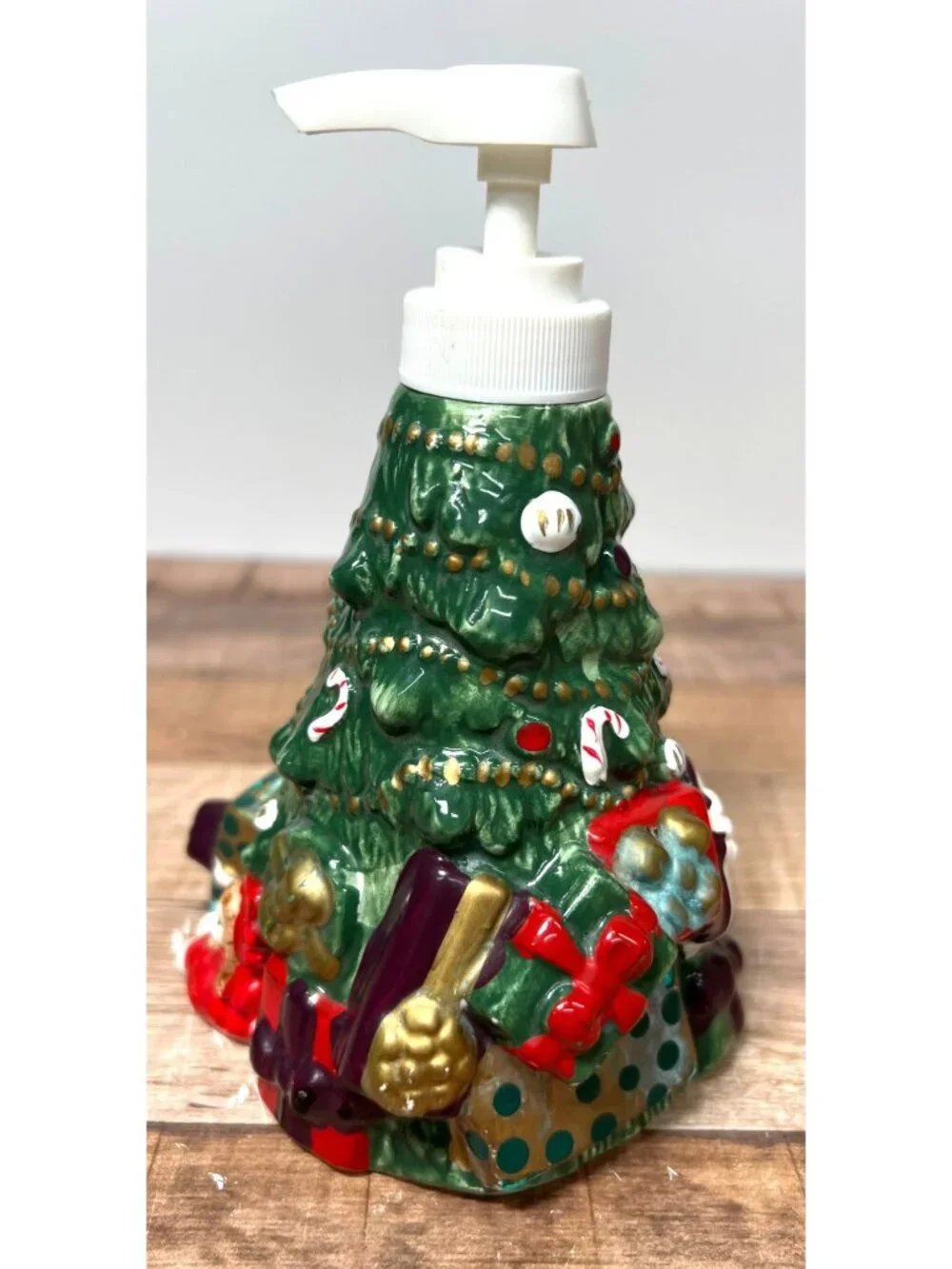 Ceramic Christmas Tree Soap/Lotion Dispenser With Holiday Themed Decorative Base